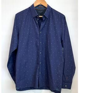 Ted Baker Men’s Blue Long Sleeve Button Up Shirt Size 4 (Medium) Micro Print